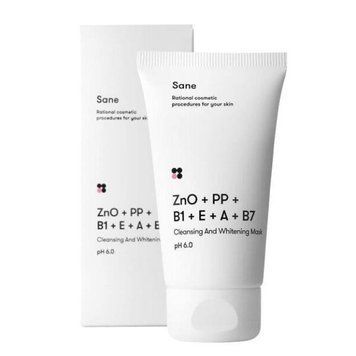 Маска для обличчя очищувальна та відбілювальна Sane з оксидом цинку + вітаміни РР В1 Е А В7Sane Clea