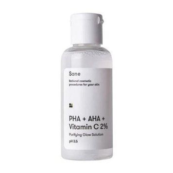Тонік для обличчя з АНА РНА вітамін С Sane Face Toner PHA AHA Vitamin C 2 Purifying Glow Solution 50ml