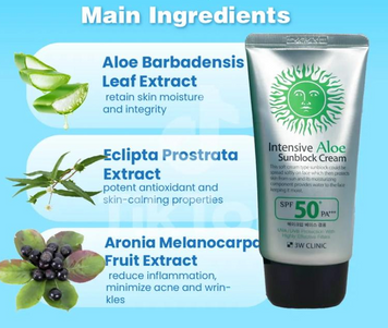 Сонцезахисний зволожуючий крем 3W Clinic Aloe Sunblock Cream SPF 50+PA+++ 70ml