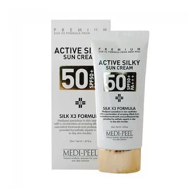 Солнцезащитный крем с пептидами и аминокислотами шелка Medi-peel Active Silky Sun Cream SPF50+PA+++ so-3536 купить в Украине - Keauty