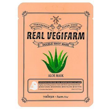 Тканевая маска FORTHESKIN SUPER FOOD REAL VEGIFARM DOUBLE SHOT MASK-Aloe 23ml