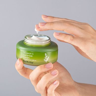 Зволожуючий крем для обличчя з екстрактом полину і керамідами FARMSTAY MUGWORT&CERAMIDE CREAM 55ml