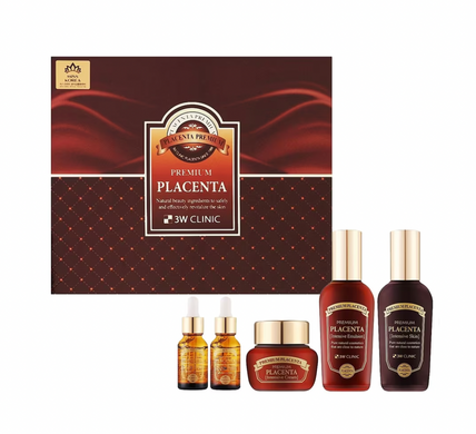 Набір догляду за шкірою 3W Clinic Placenta 3 Items Set (тонер, 145 мл + емульсія, 145 мл + крем, 50 мл + сироватка, 15 мл + сироватка, 15 мл)