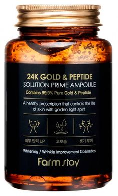 Сыворотка омолаживающая с пептидами и золотом FarmStay 24K Gold Peptide Solution Prime Ampoule 250ml